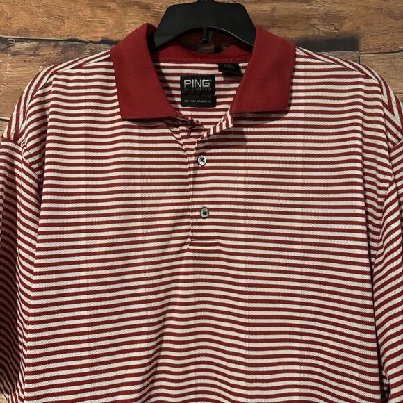 Ping Collection Polo Shirt Large Red Striped Dry Fiber Dynamics Golf Outdoors - Picture 5 of 8